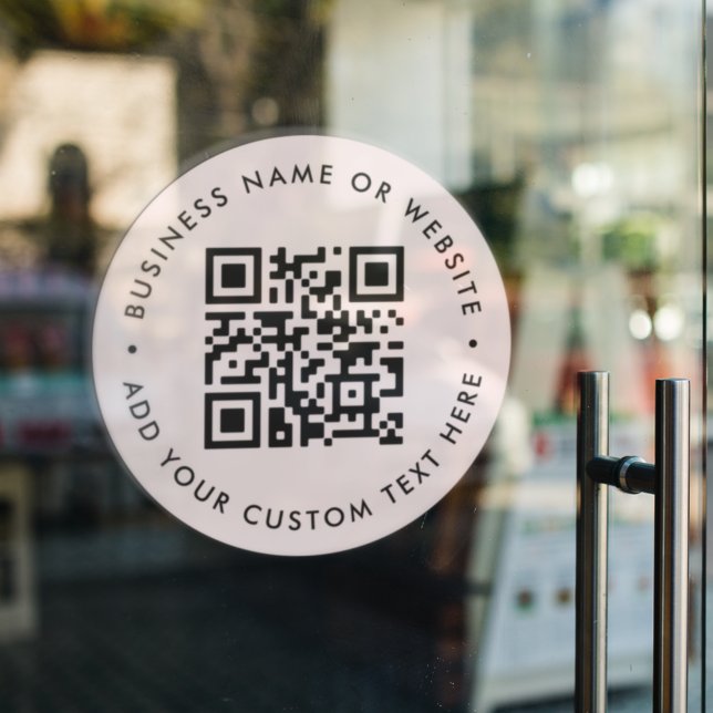 QR Code | Blush Pink Modern Business Round Window Cling (Interactive editable QR code pink window clings to promote your business, products or services.)