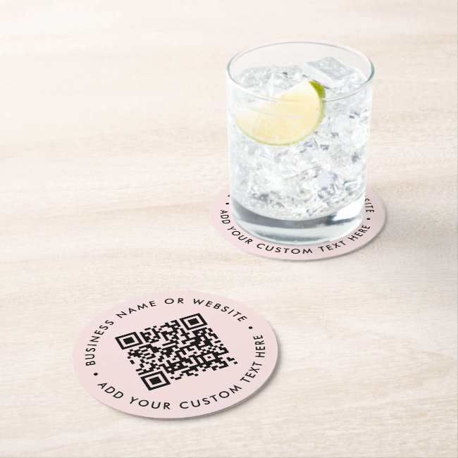 QR Code | Blush Pink Modern Feminine Girly Round Paper Coaster