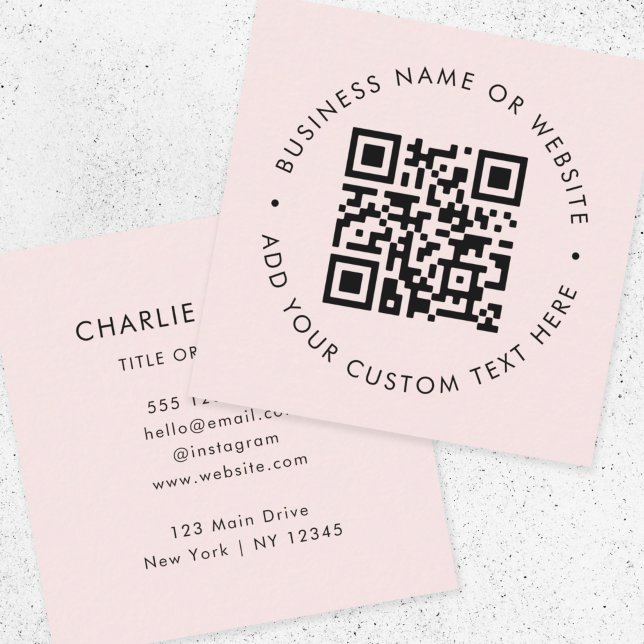 QR Code | Blush Pink Modern Professional Square Business Card (Interactive editable QR code square business cards to promote your business, products or services.)