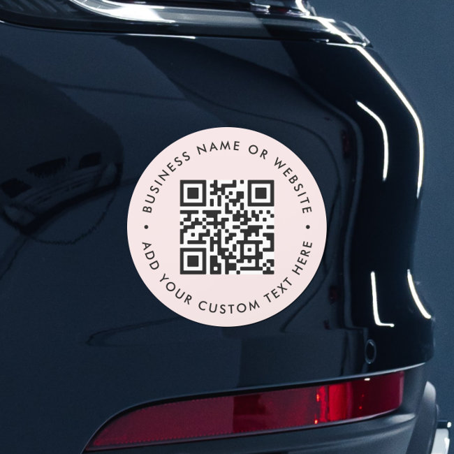 QR Code | Blush Pink Modern Round Bumper Car Magnet