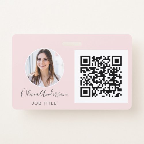 QR Code Blush Pink Photo Business Card Badge