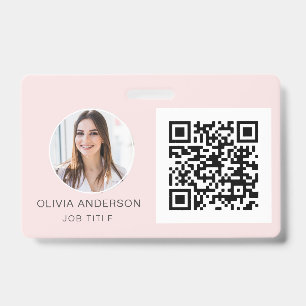 QR Code Blush Pink Photo Business Card Badge