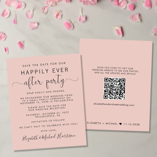QR Code Blush Pink Wedding Reception Save The Date