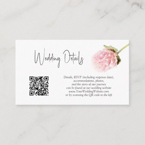 QR Code Blush Pink White Floral Wedding Details Enclosure Card