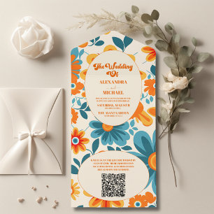 QR Code Bohemian Retro  Casual Wedding  All In One Invitation