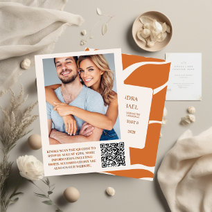 QR Code Boho Chic Retro Floral Wedding Invitation