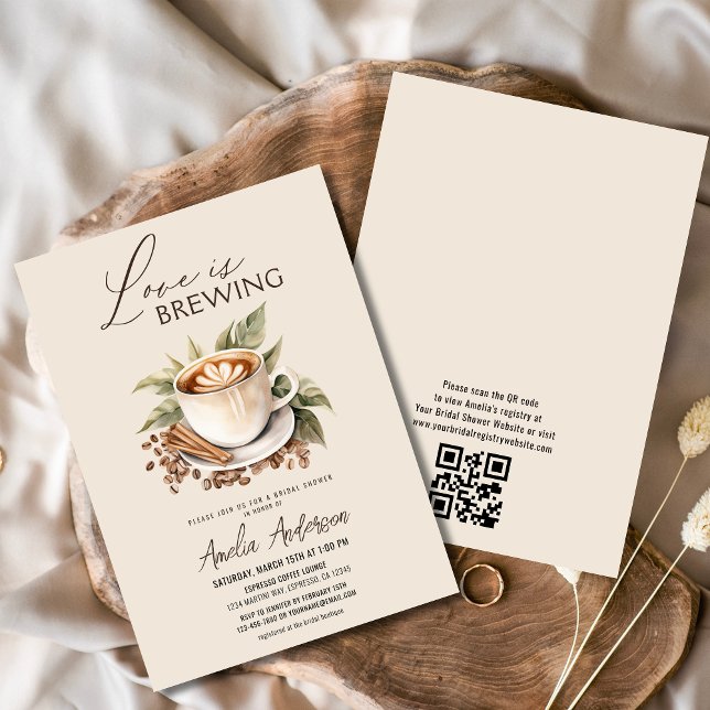 QR Code Boho Love is Brewing Bridal Shower Invitation (Creator Uploaded)