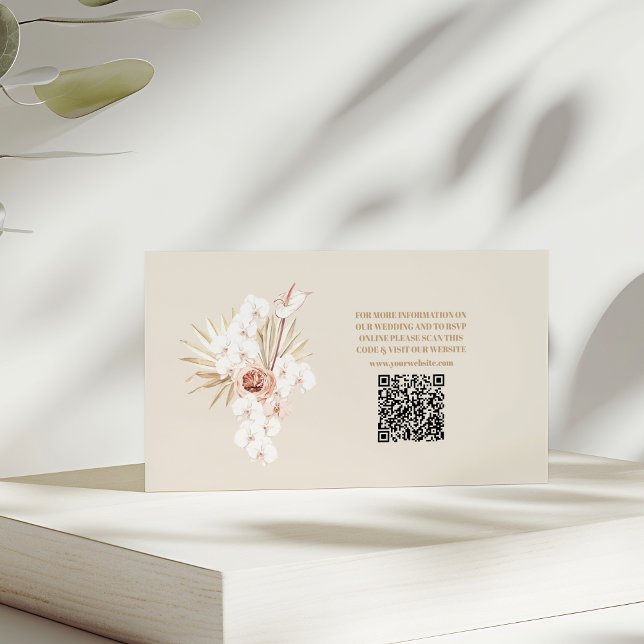 QR Code Boho Pampass Grass Floral Wedding Enclosure Card (Creator Uploaded)