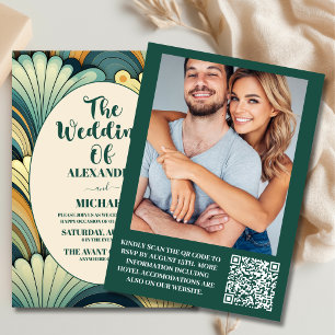 QR Code Boho Retro Floral Wedding  Invitation