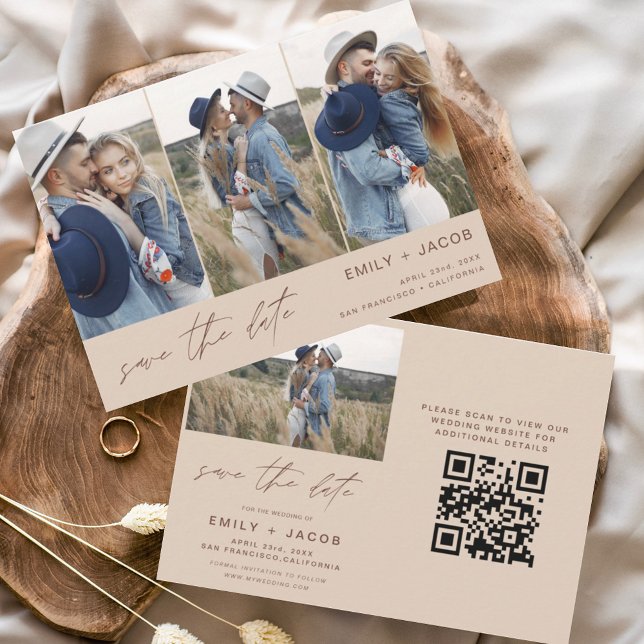 QR Code Boho Save the Date 4 Photo Elegant  (Creator Uploaded)