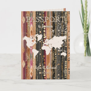QR Code Boho Wedding Destination Passport Map Invitation