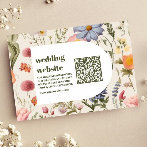 qr code Boho Wildflower Botanical Wedding Enclosure Card