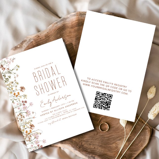 QR Code Boho Wildflower Bridal Shower Invitation (Creator Uploaded)