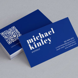 QR code bold modern minimalist professional blue Business Card