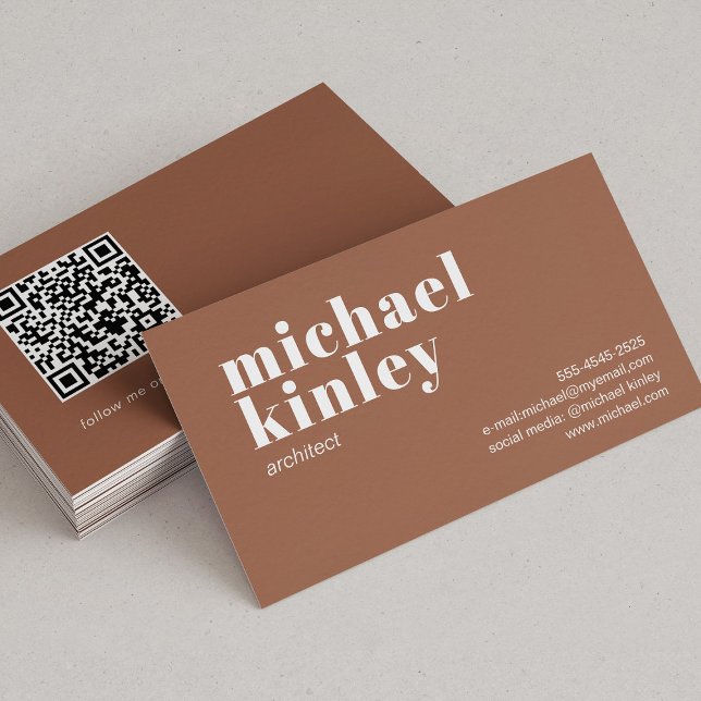 QR code bold modern minimalist professional brown Business Card (Creator Uploaded)