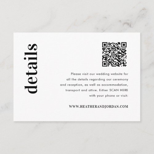 QR Code Bold Wedding Details Enclosure Card