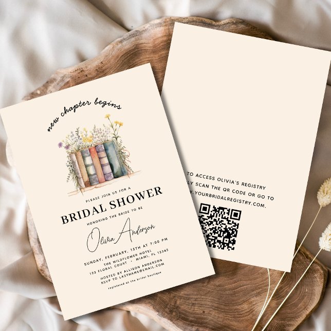 QR Code Book New Chapter Begins Bridal Shower Invitation (Creator Uploaded)