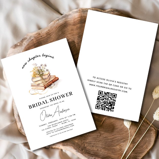 QR Code Book New Chapter Begins Bridal Shower Invitation (Creator Uploaded)
