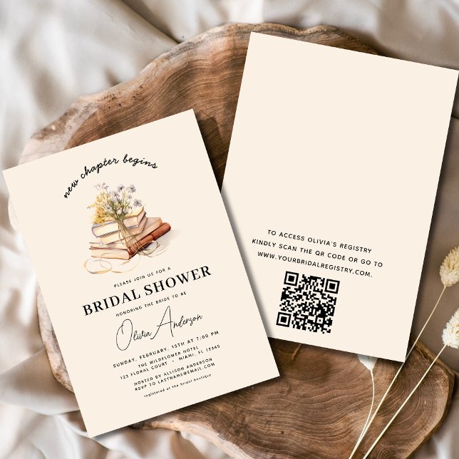 QR Code Book New Chapter Begins Bridal Shower Invitation (Creator Uploaded)