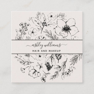 QR Code Botanical Blush Black Script Name Square Business Card