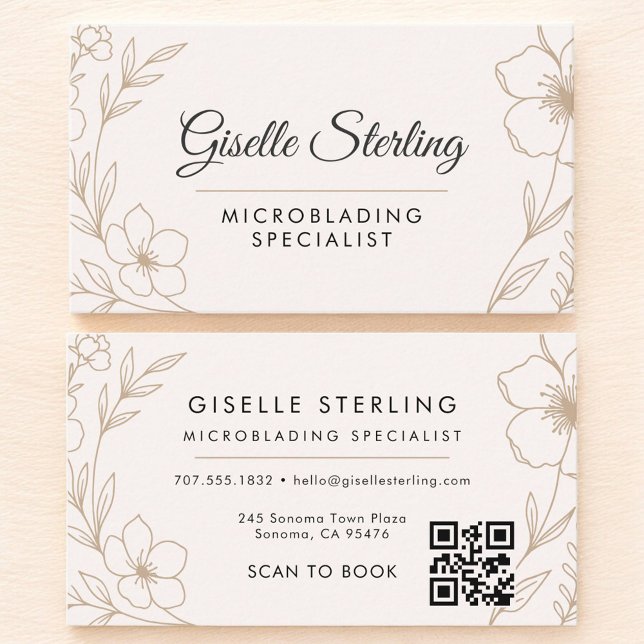 QR Code Botanical Blush Microblading Specialist Business Card (Creator Uploaded)