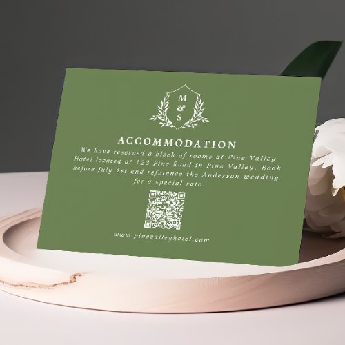 QR Code Botanical Monogram Wedding Accommodation Enclosure Card