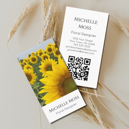 QR code Botanical Sunflowers Photo Floral Designer Business Card