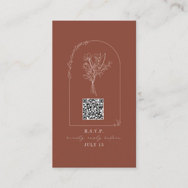 QR Code Bouquet Arch Terracotta Wedding RSVP Enclosure Card (Front)