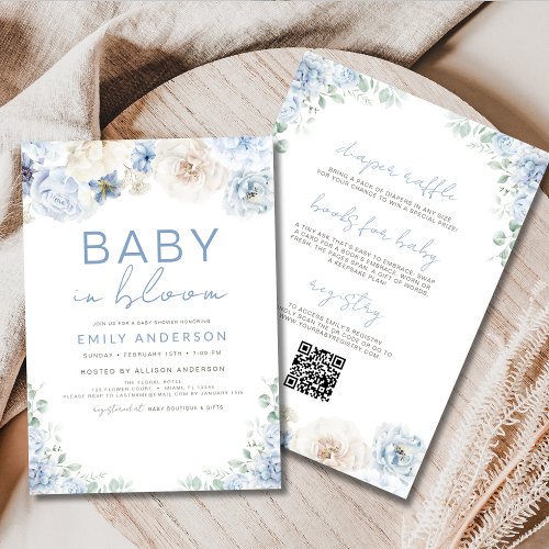 QR Code Boy Blue Baby in Bloom Baby Shower 