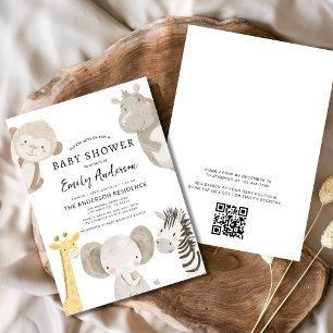 QR Code Boys Safari Animals Baby Shower Invitation