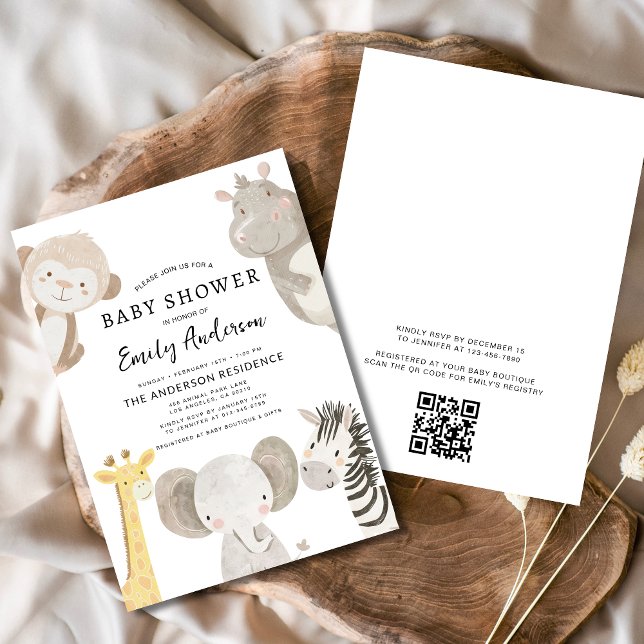 QR Code Boys Safari Animals Baby Shower Invitation (Creator Uploaded)