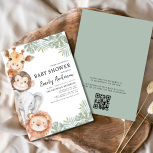 QR Code Boys Safari Animals Baby Shower Invitation