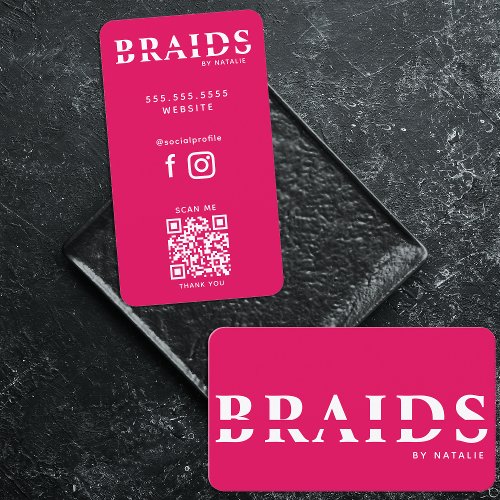 QR Code Braids Beauty Salon Braiding Hairstylist Business Card