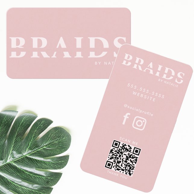 QR Code Braids Beauty Salon Braiding Hairstylist Business Card (Creator Uploaded)