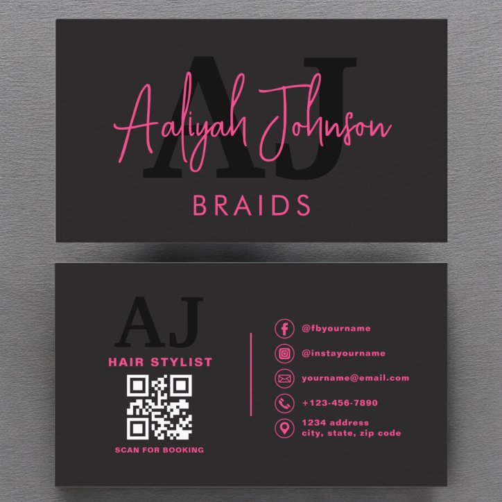 QR Code Braids Hair Stylist Modern Typography Business Card