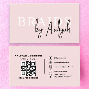 QR Code Braids Hair Stylist Modern Typography Business Card