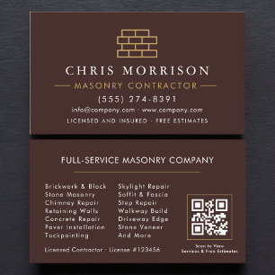 QR Code Bricklayer Brick Masonry Construction  Business Card