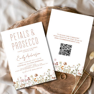 QR Code Bridal Shower Wildflower Petals & Prosecco Invitation
