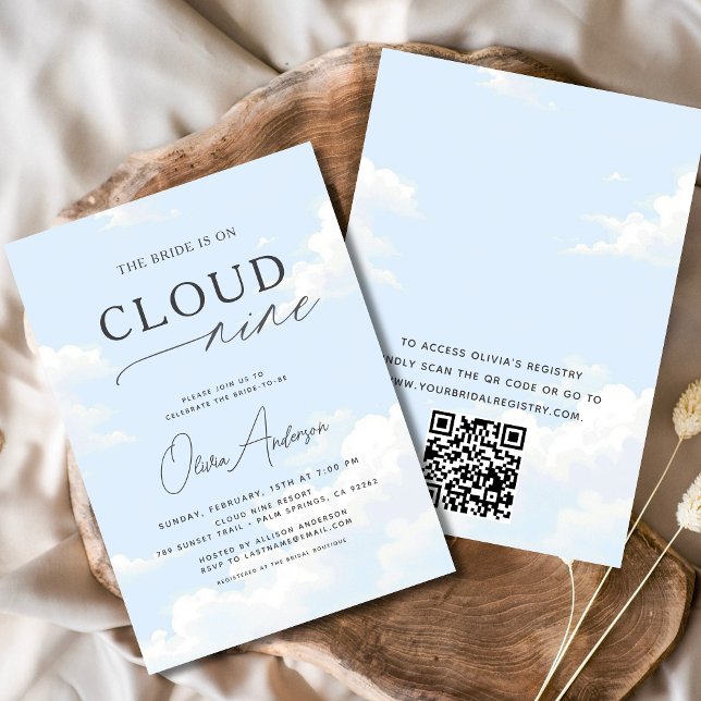QR Code Bride Is On Cloud Nine Bridal Shower Invitation (Creator Uploaded)