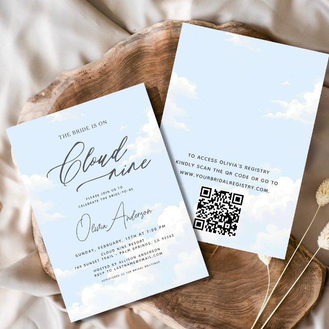 QR Code Bride Is On Cloud Nine Bridal Shower Invitation (Creator Uploaded)