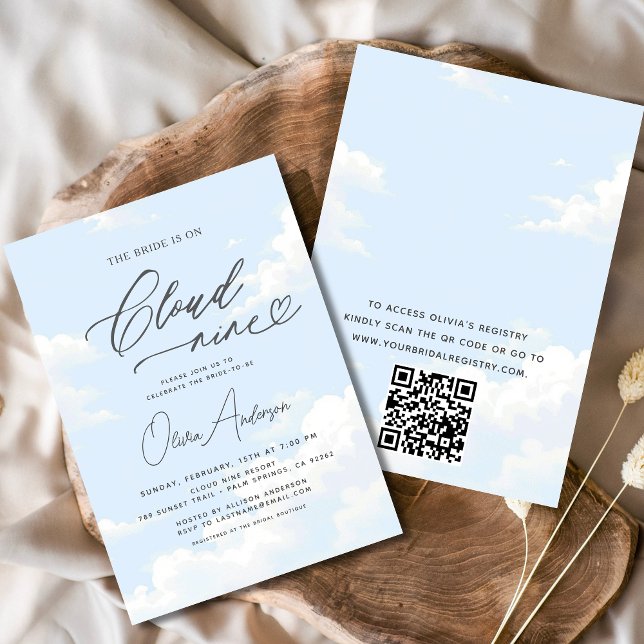 QR Code Bride Is On Cloud Nine Bridal Shower Invitation (Creator Uploaded)