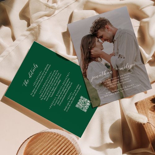 QR code Bright Emerald Green Photo Overlay Wedding Invitation