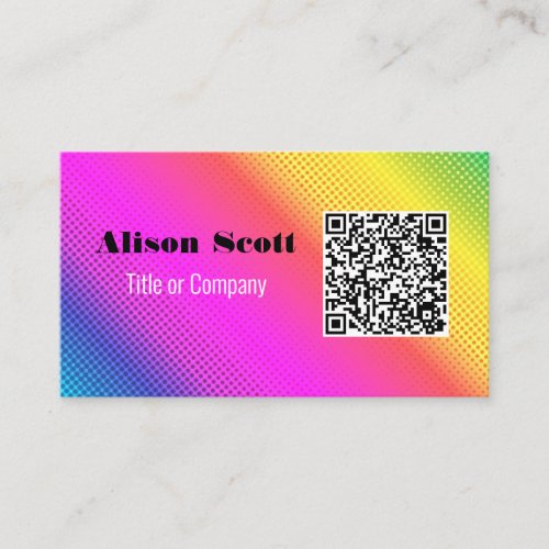 QR Code Bright Neon Modern Social Media Business Card