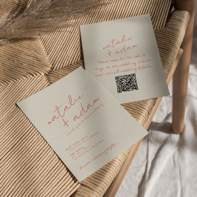 QR Code Bright Orange Retro Fun Whimsical Wedding  Invitation (Creator Uploaded)