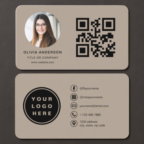 QR Code Brown Photo Business Card