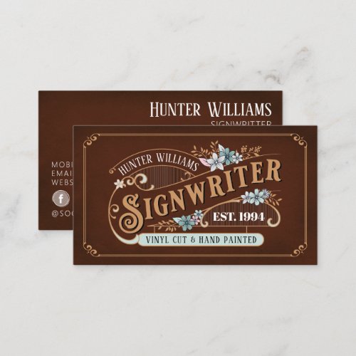 QR Code Brown Vintage Signwriter Signs  Displays  Business Card