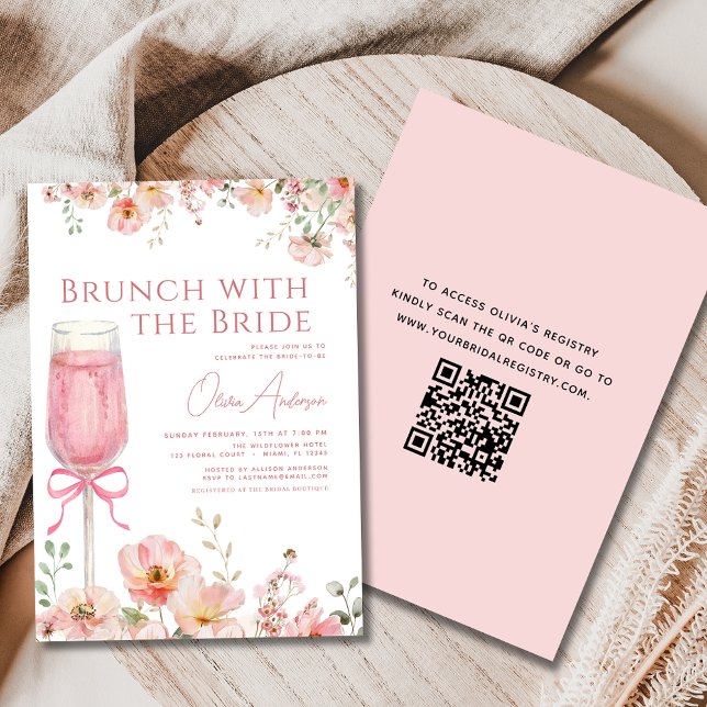 QR Code Brunch with The Bride Pink Bridal Shower Invitation (Creator Uploaded)