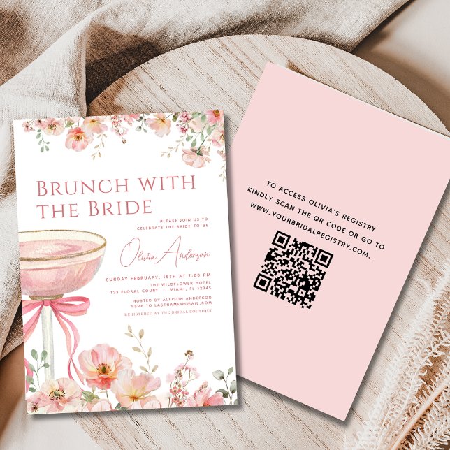 QR Code Brunch with The Bride Pink Bridal Shower Invitation (Creator Uploaded)