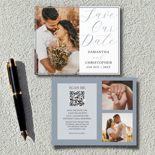 QR Code Budget Save Our Date Dusty Blue 