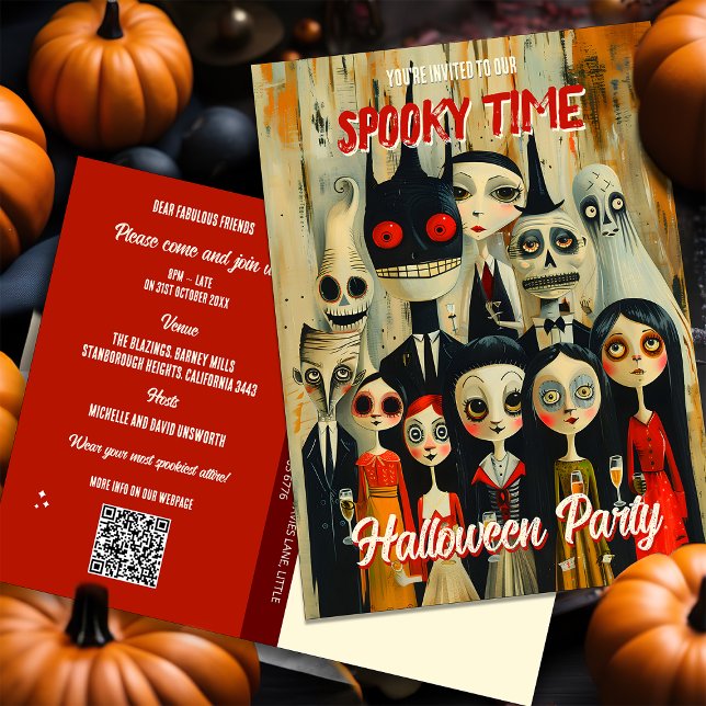 QR Code Budget Spooky Halloween Party Invitation Postcard (Creator Uploaded)